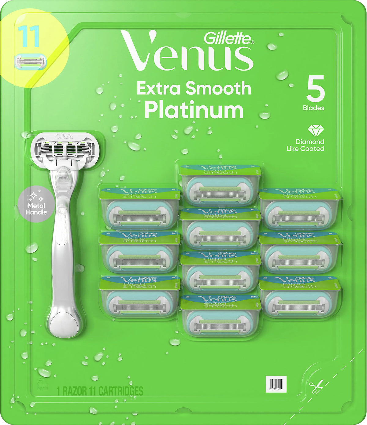 Platinum Extra Smooth Metal Handle Womens Razor 1 Handle + 11 Refills B415621