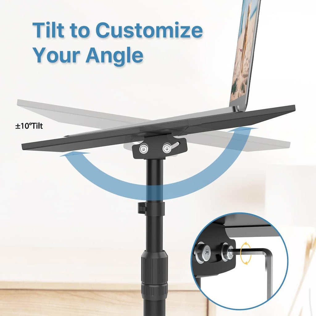 Height Adjustable Mobile Projector Stand on Wheels with Tray, Black I583