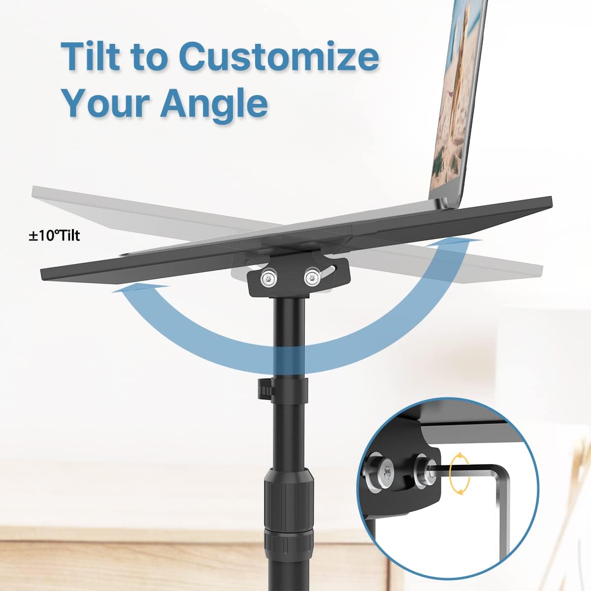Height Adjustable Mobile Projector Stand on Wheels with Tray, Black I583