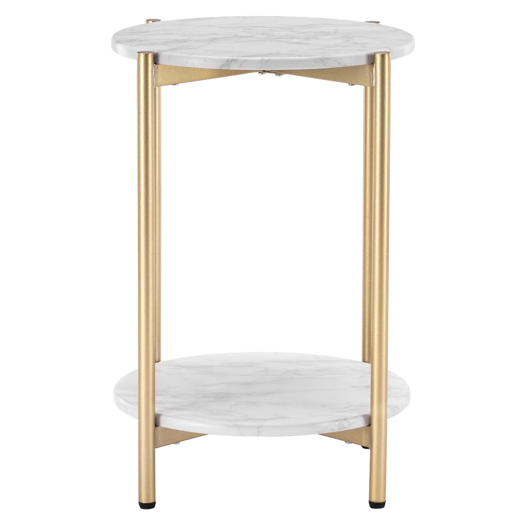 Gold White 2-Tier Round Faux Marble End Table T12201