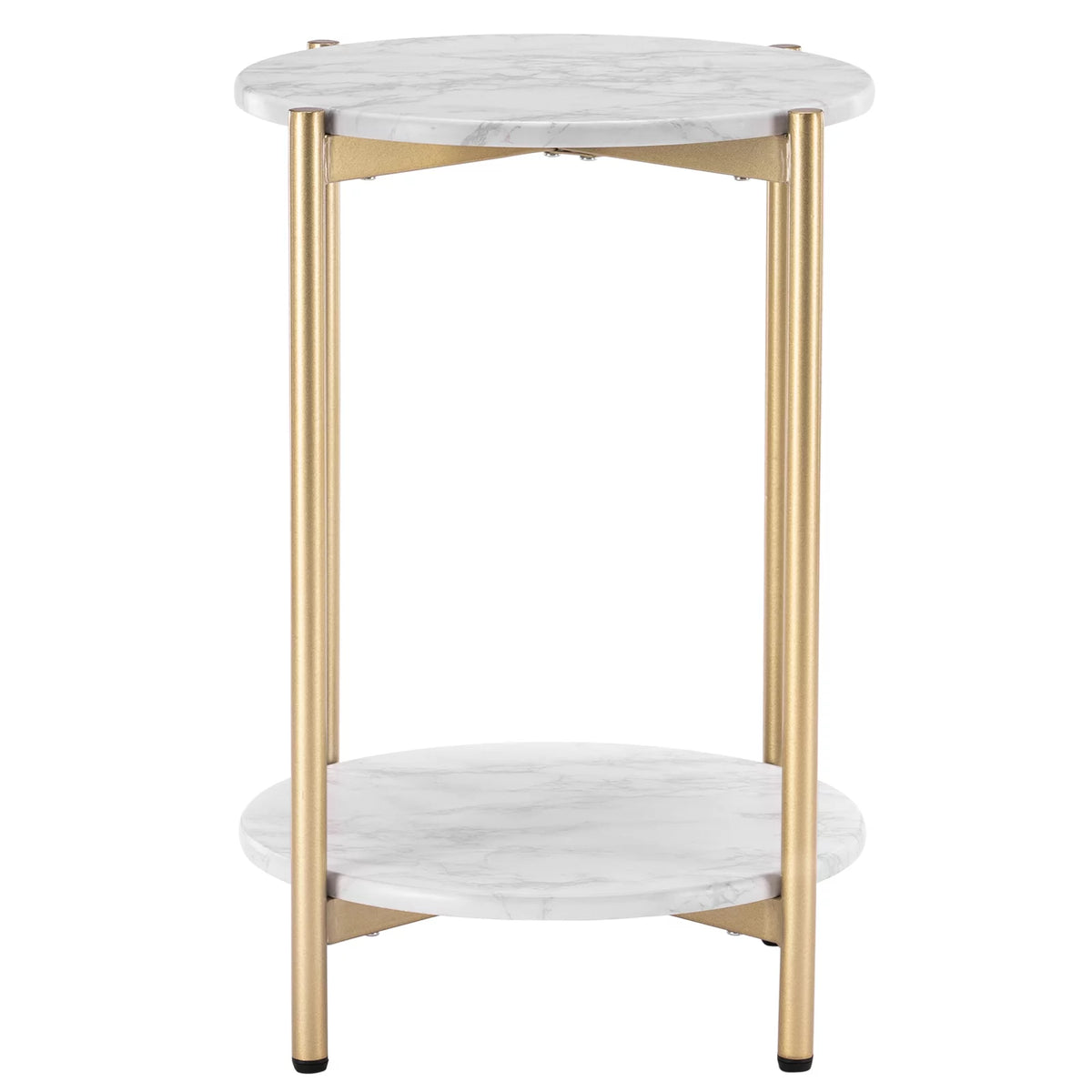 Gold White 2-Tier Round Faux Marble End Table T12201