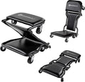 42-Inch Triplex Folding Creeper Rolling Seat Brake Stool Adjustable Roller Garage Chair Black A502