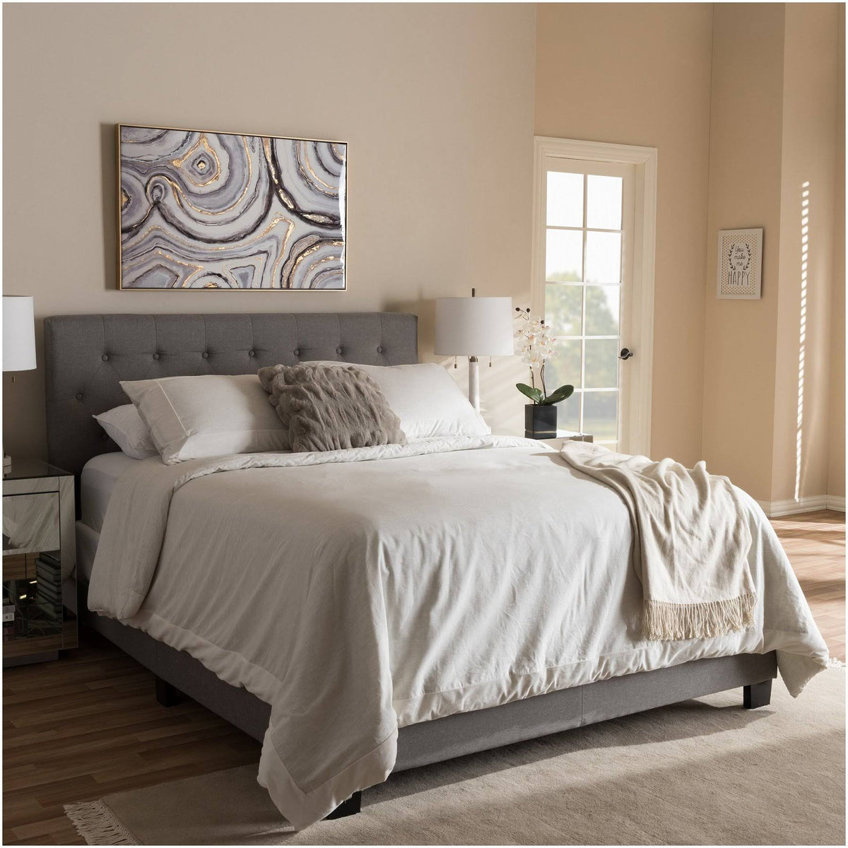 Light Grey Full Fabric Upholstered Bed T8288