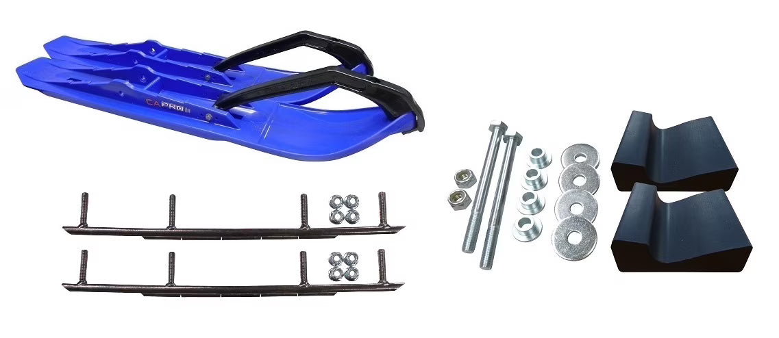 Blue XCS Snowmobile Skis with 10" Round Bars Complete Kit J750