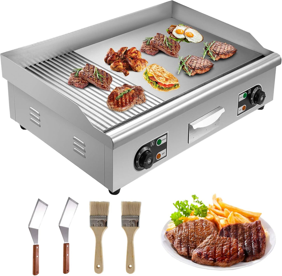 29" Commercial Electric Griddle, Countertop Flat Top Griddle, Non-Stick Stainless Steel Grill Q385267