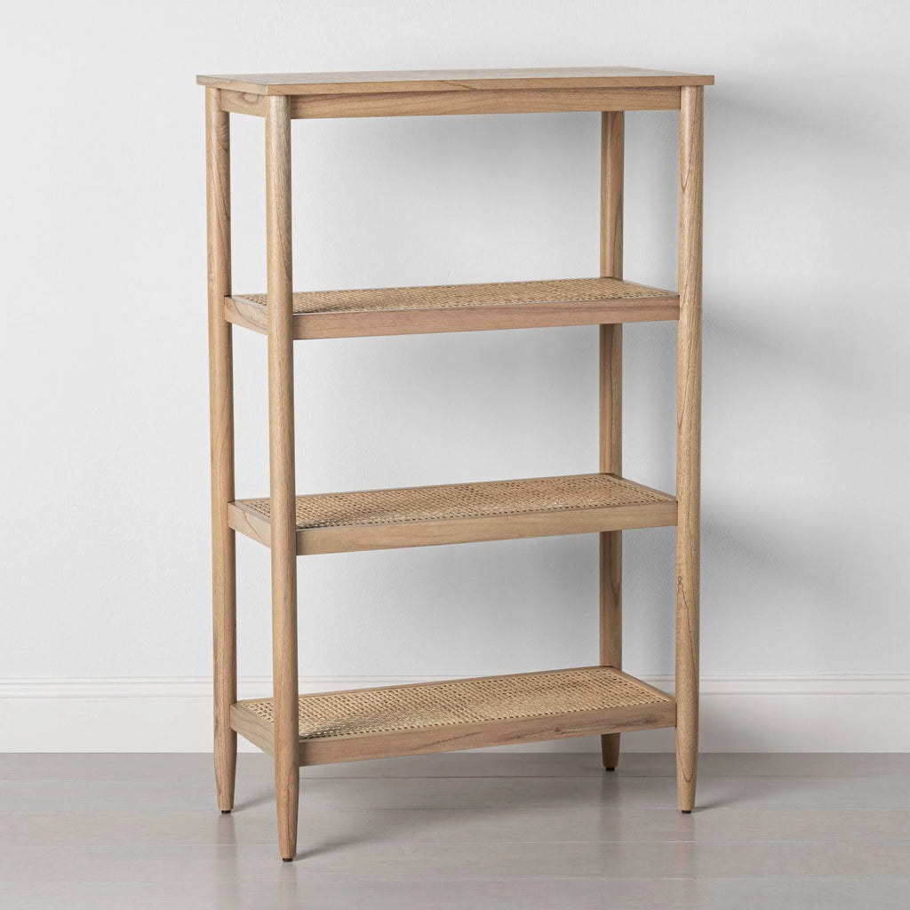 Tall 4-Shelf Wood & Cane Bookcase S77545