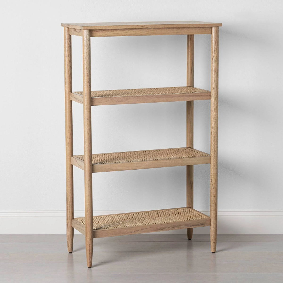Tall 4-Shelf Wood & Cane Bookcase S77545