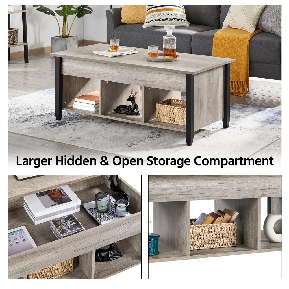 47.5" Lift Top Coffee Table with 3 Storage Compartments N900