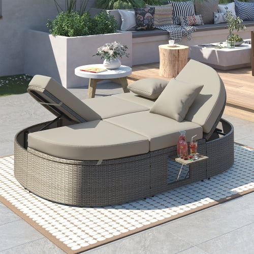 2-Person Rattan Outdoor Chaise Lounge with Cushions A851