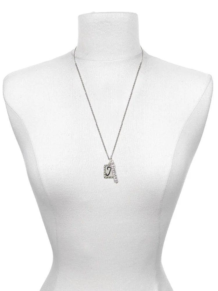 Silvertone Initial Bar Charm Necklace, 23" K753