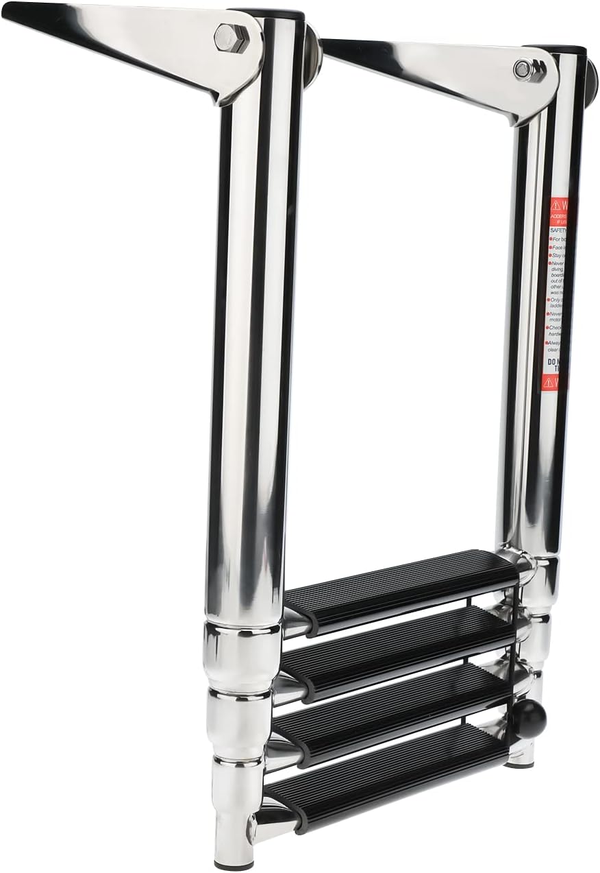 4 Step Folding 316 Stainless Steel Telescoping Boat Ladder with Retaining Strap, 900 Pound Capacity, Pack of 2 X270