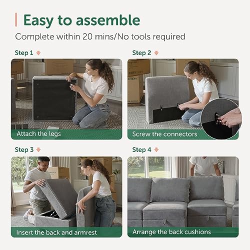 Grey 6-Seater Modular Sectional Sofa with Storage P5460