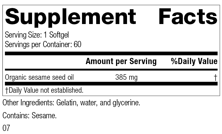 Sesame Seed Oil 60 Softgels L289