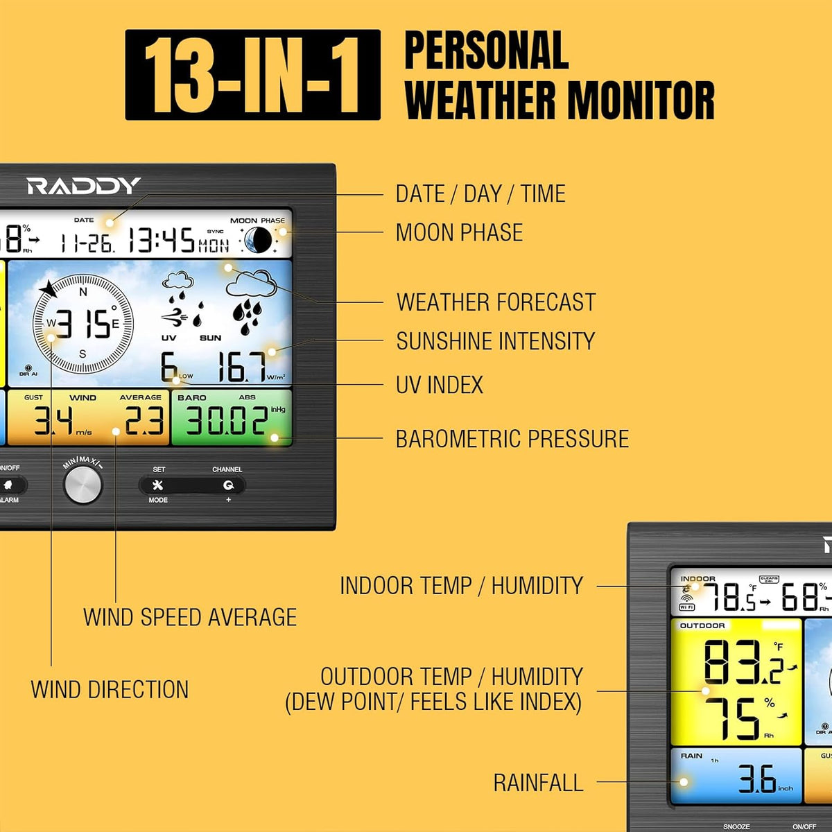 13-in-1 Weather Station with Rain Gauge, Wind Gauge, UV Index K8130