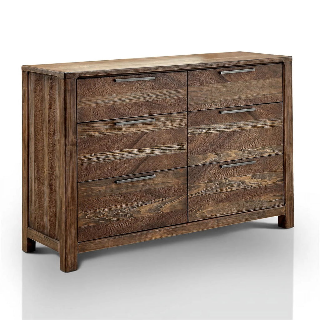Solid Wood 6-Drawer Dresser in Rustic Natural Tone U1600