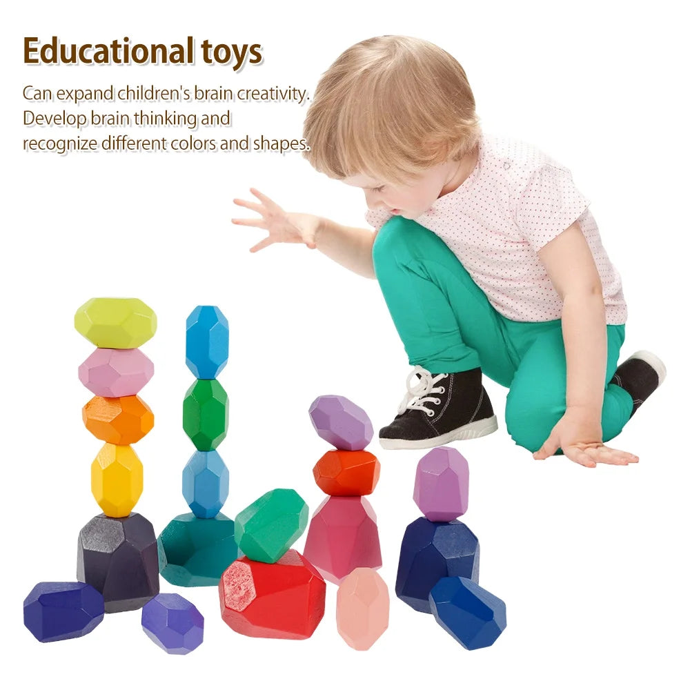 Kids Wooden Balancing Stone Stacking Building Block Toy B67858