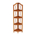 Pecan Brown Wood 4-Shelf Corner Bookcase L834
