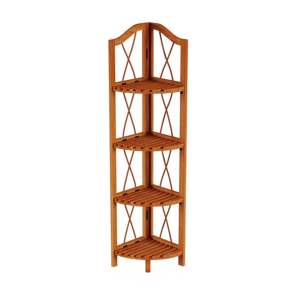 Pecan Brown Wood 4-Shelf Corner Bookcase L834