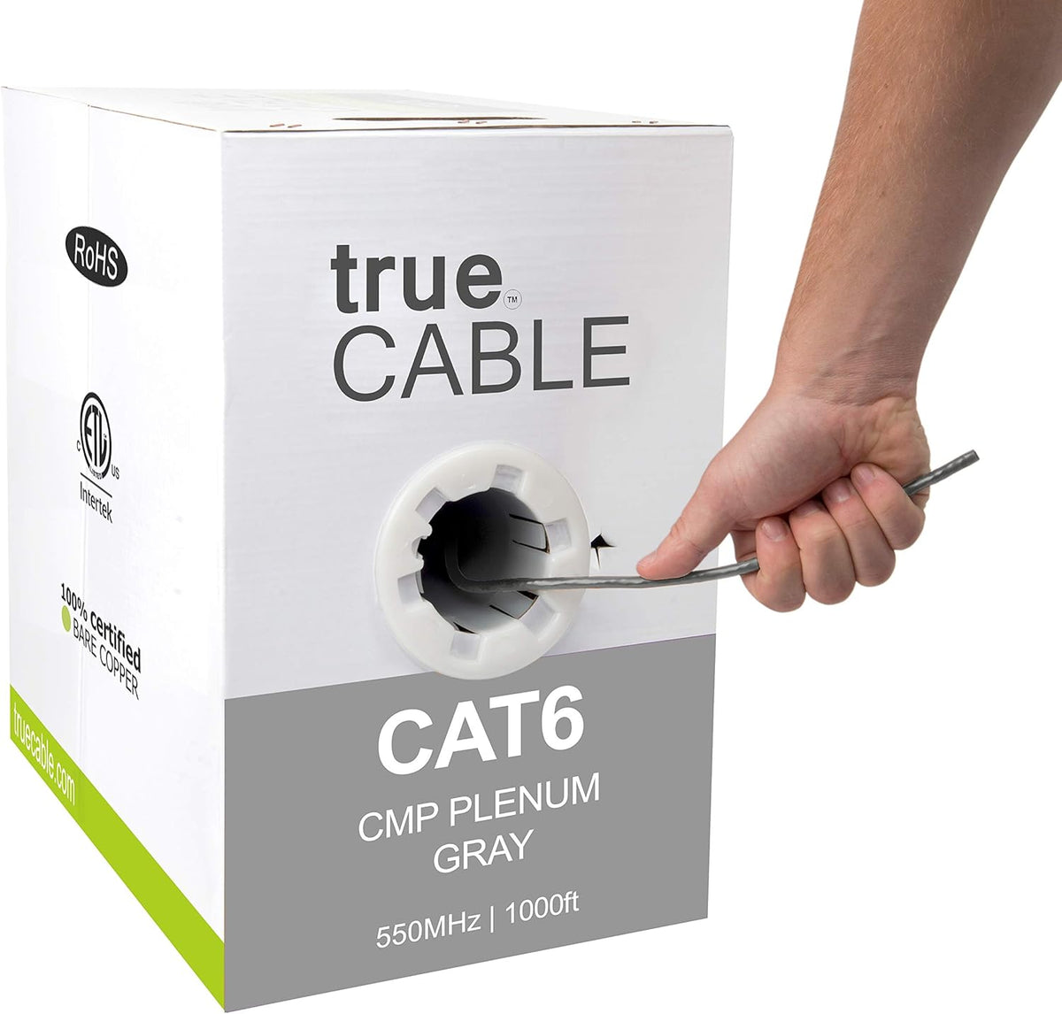 Cat6 Plenum 1000ft Black 23AWG 4 Pair Solid Bare Copper Bulk Ethernet Cable W130