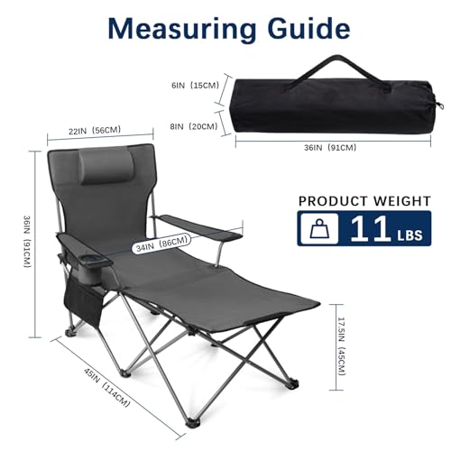 6 Legged Reclining Camping Chair with Foot Rest and Carry Bag Grey G5649