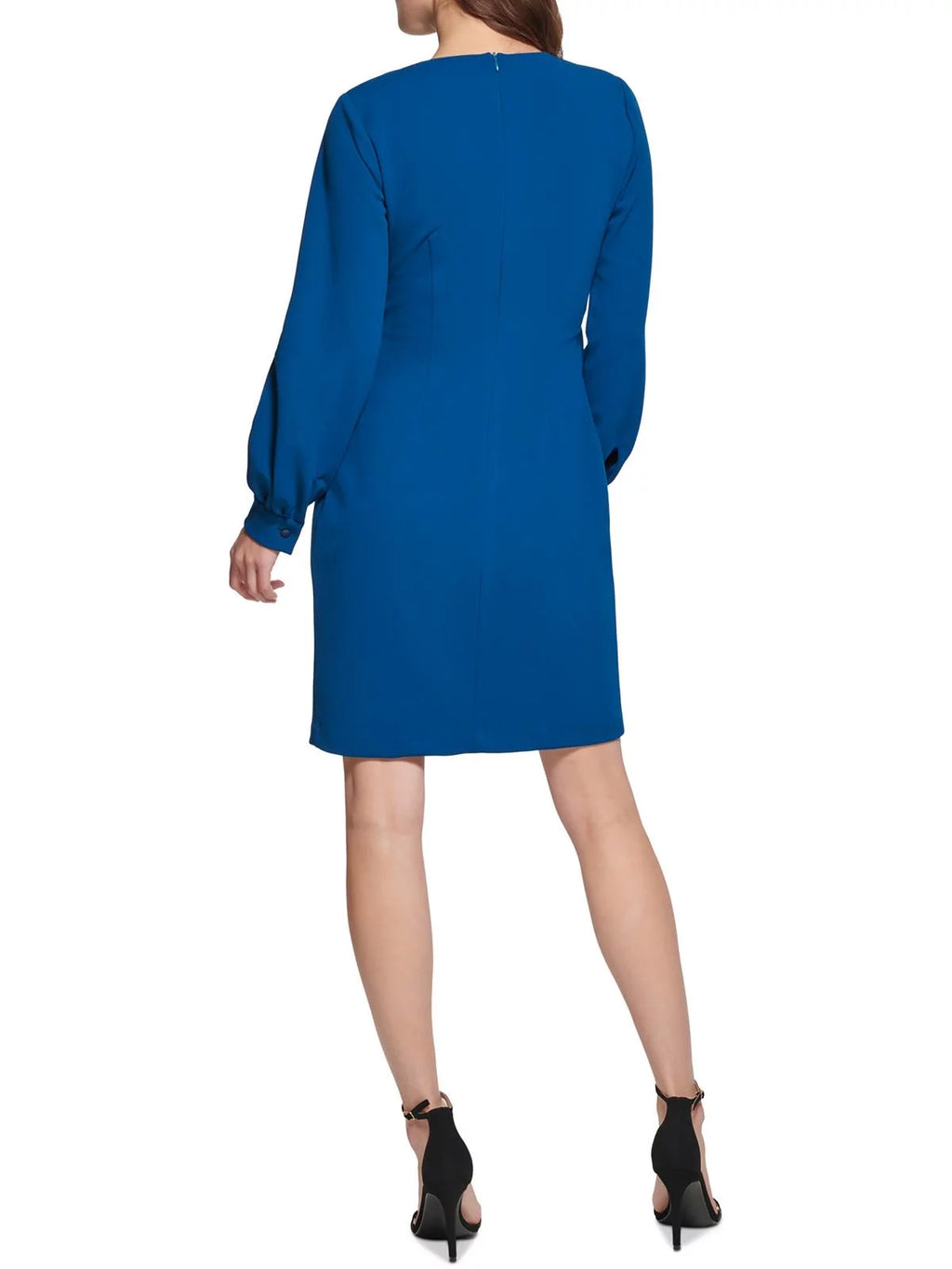 Long Sleeve Surplice Neck Faux Wrap Dress Blue Size 10 L347