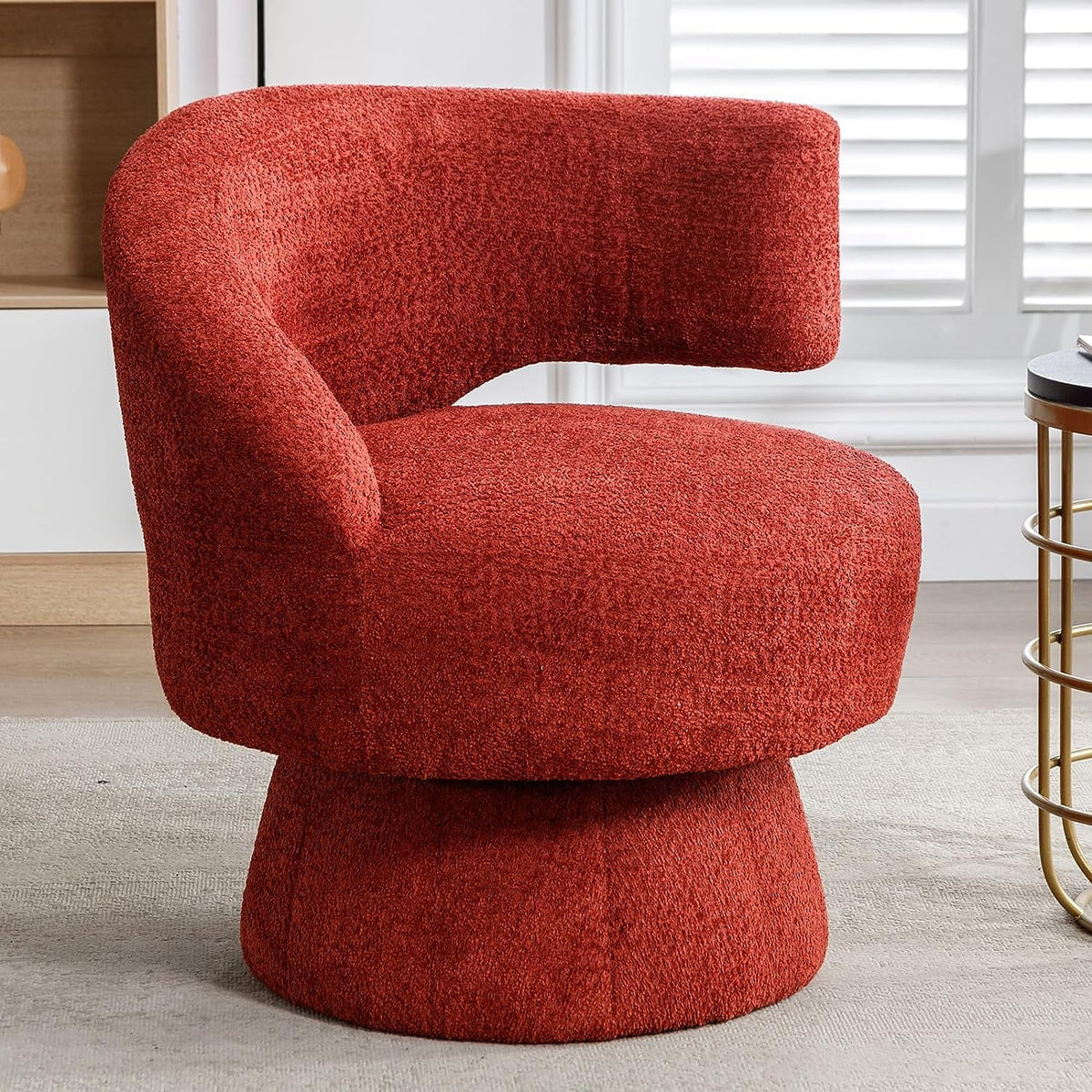 Round Swivel Fuzzy Teddy Barrel Accent Chair K362689