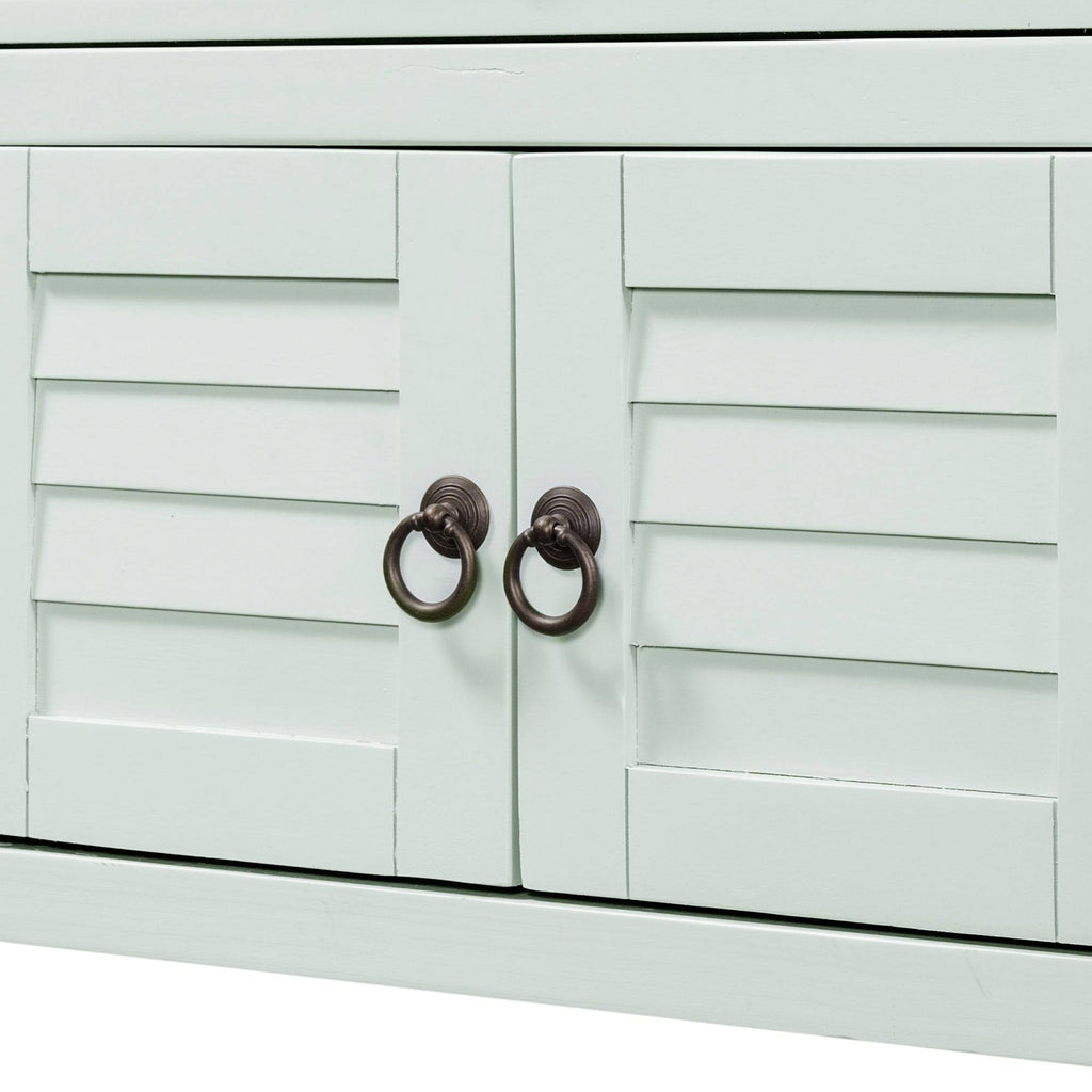 Light Blue Green Pine Console Table with 7 Drawers 1 Cabinet 1 Shelf V3550