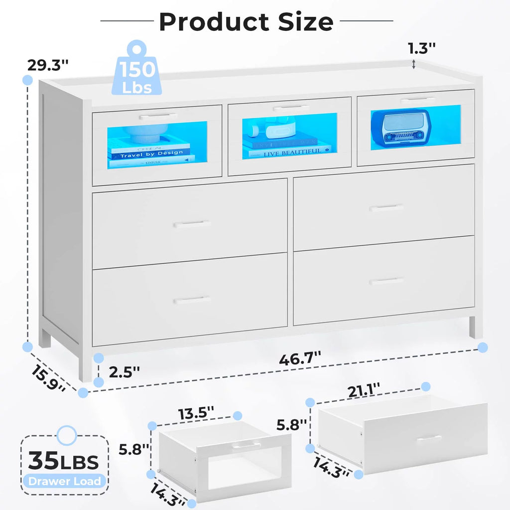 White 7 Drawer Dresser with LED Lights M54776