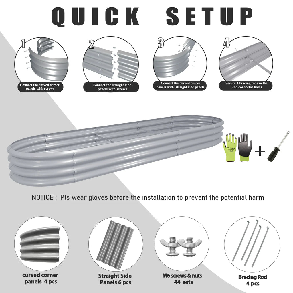 Galvanized Raised Garden Bed Kit Oval Metal Planter Box S5996