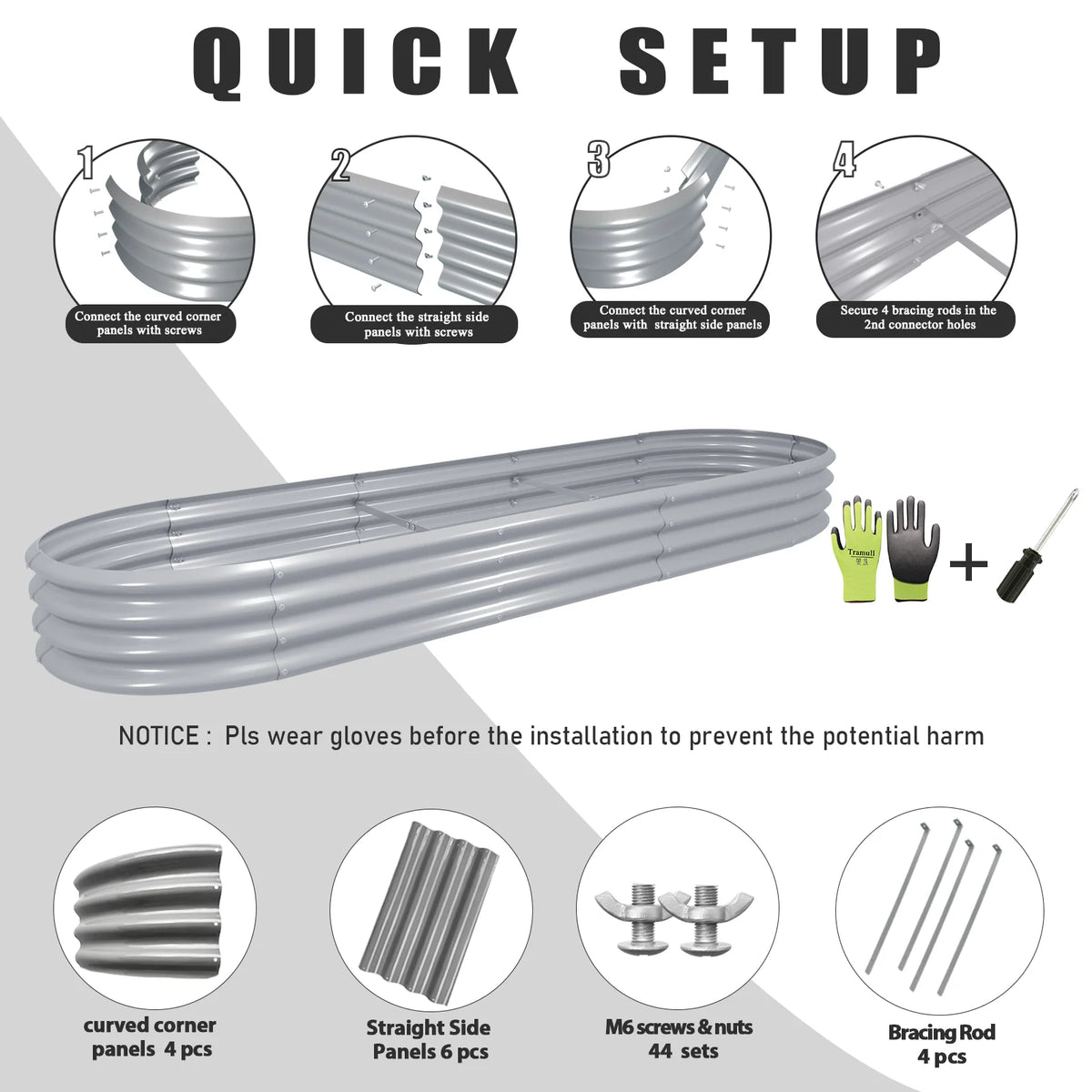 Galvanized Raised Garden Bed Kit Oval Metal Planter Box S5996