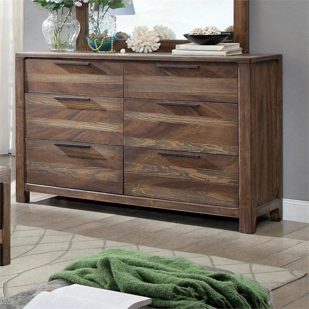 Solid Wood 6-Drawer Dresser in Rustic Natural Tone U1600