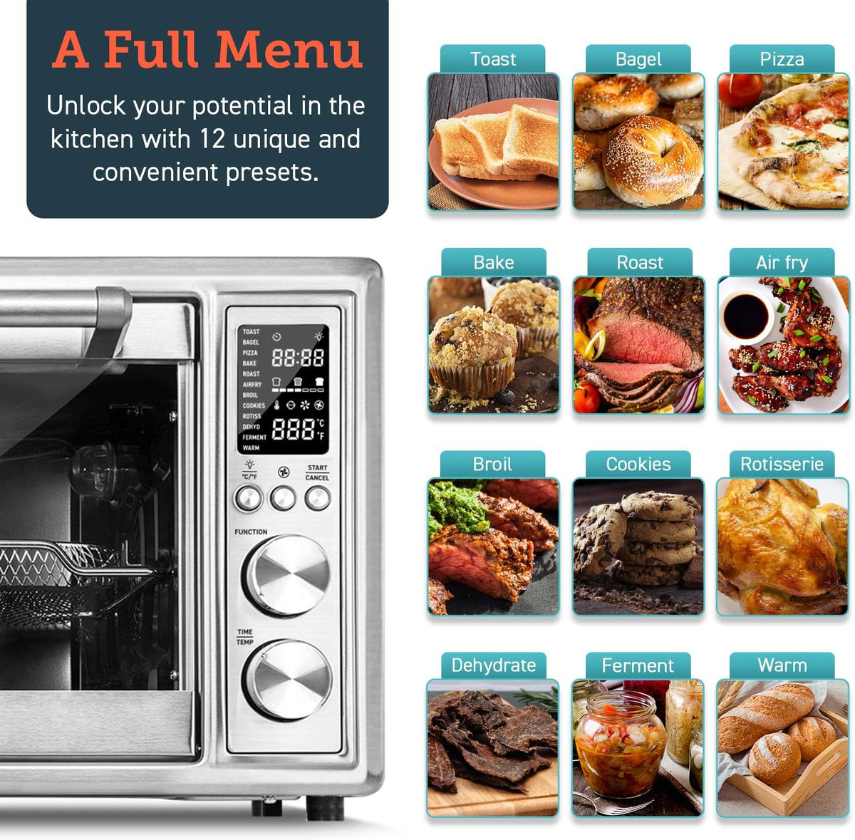 12-in-1 Air Fryer Toaster Oven Convection Roaster with Rotisserie & Dehydrator, 30L, Silver & Electric Kettle Glass Boiler Hot Water & Tea Heater with LED Indicator Light, 1.7L, Black K3731