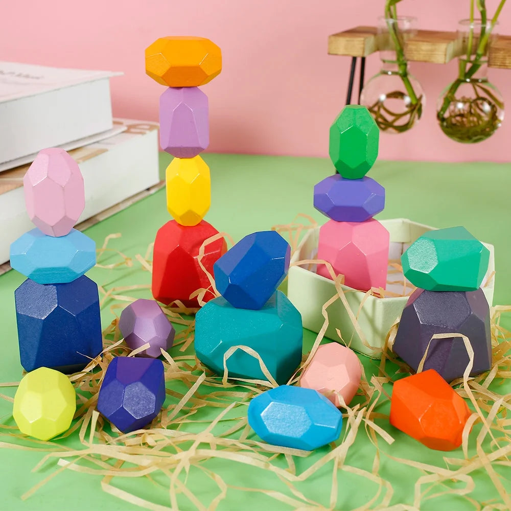 Kids Wooden Balancing Stone Stacking Building Block Toy B67858