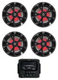Marine Receiver with Bluetooth and 4 8" Black LED Speakers B4447