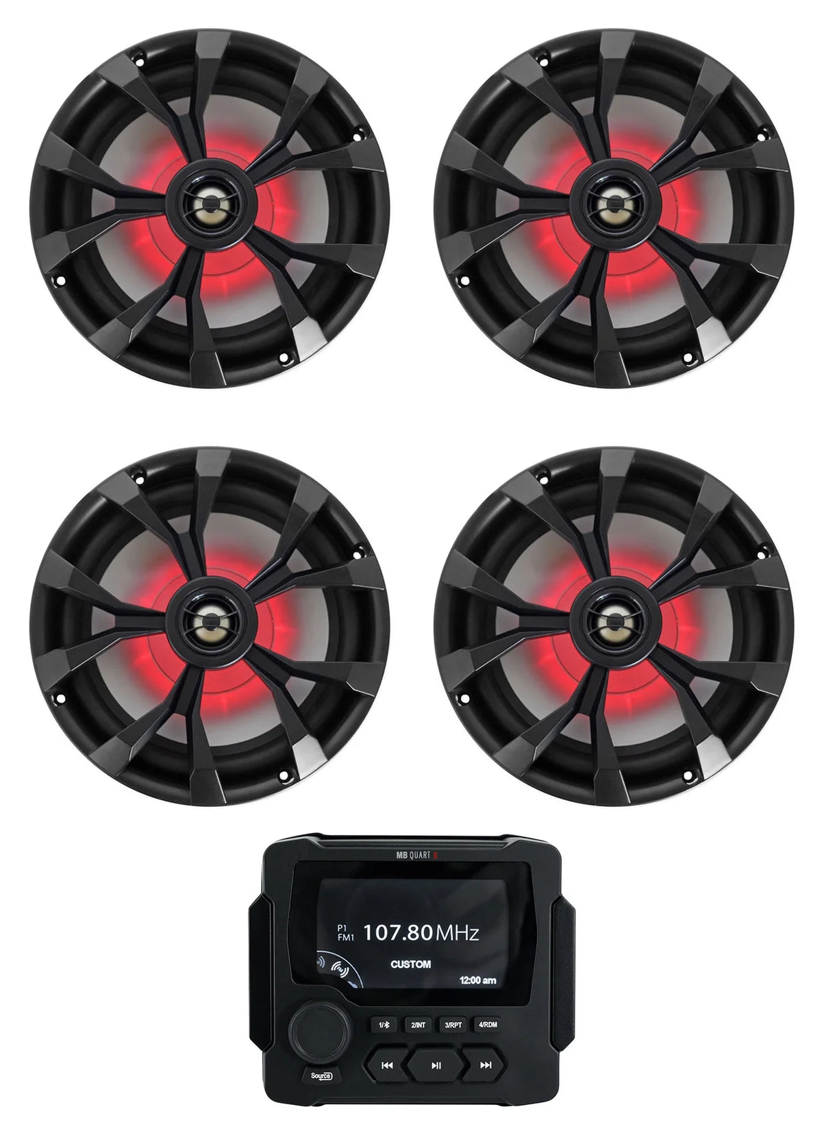 Marine Receiver with Bluetooth and 4 8" Black LED Speakers B4447