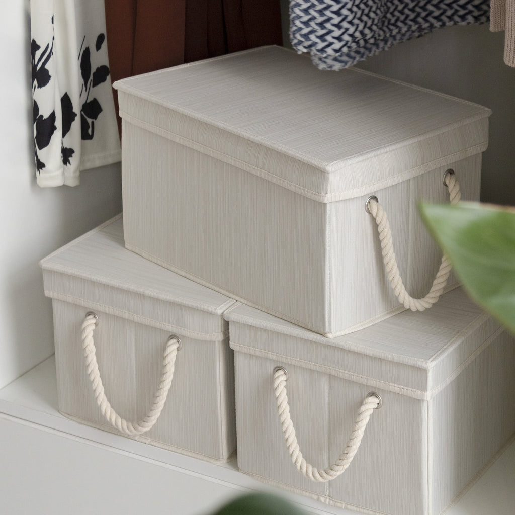 White Collapsible Fabric Storage Bins with Lids, 3-Pack Y344030