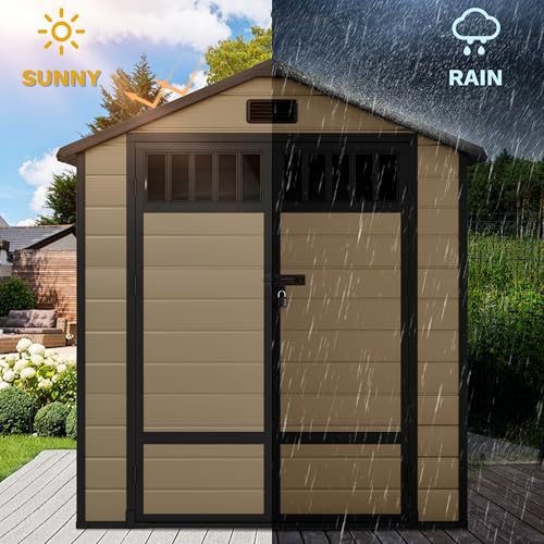 6x4.4 FT Resin Storage Shed with Lockable Door and Vents E724697