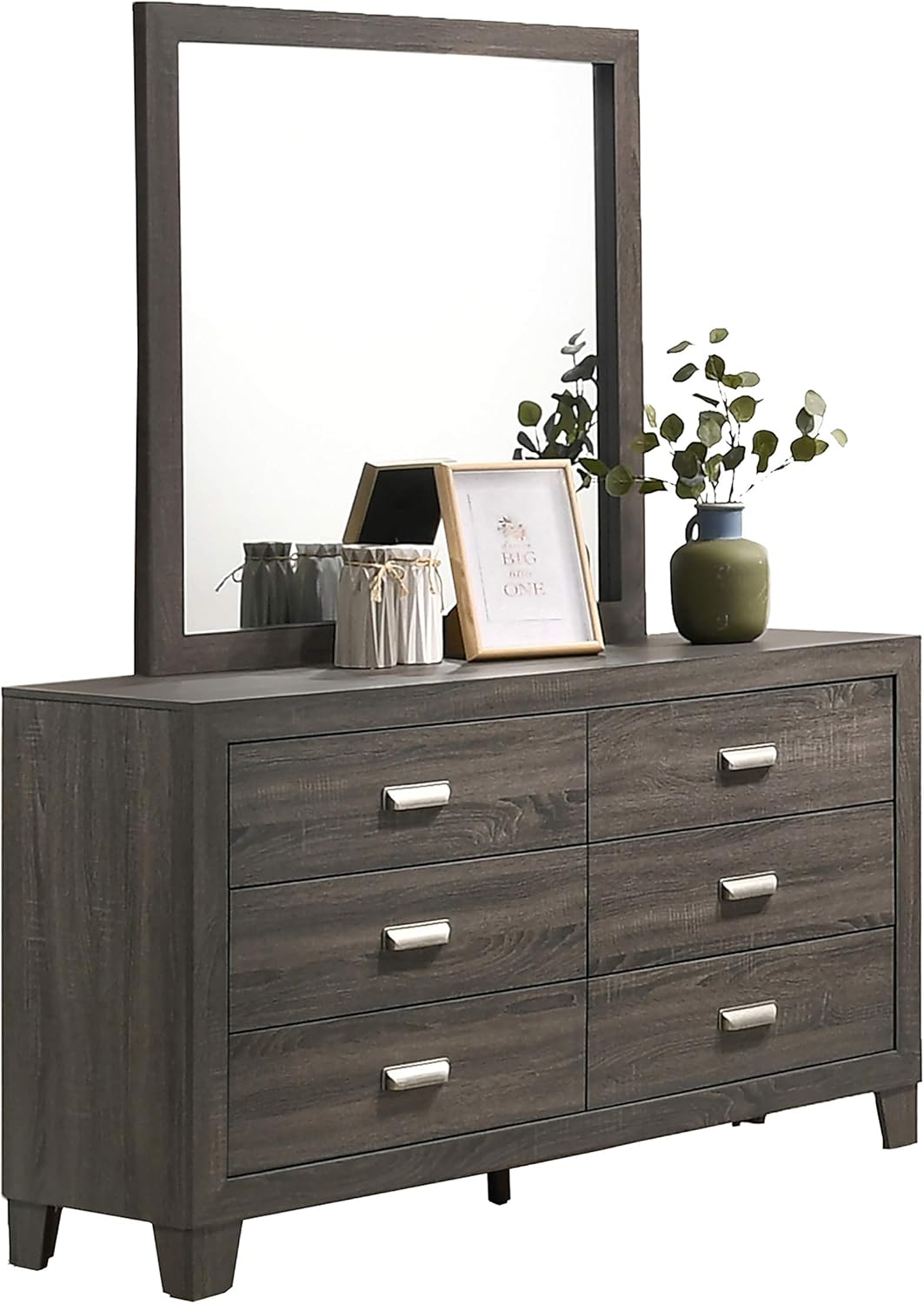 Gray Queen Bed Dresser Mirror 2 Nightstands D520