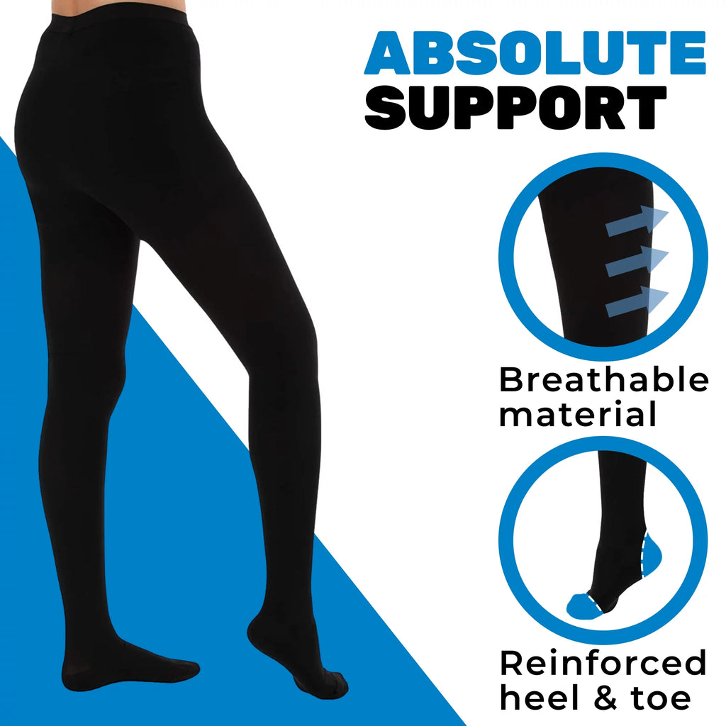 Womens Opaque Compression Pantyhose 20-30mmHg Black Large K479064