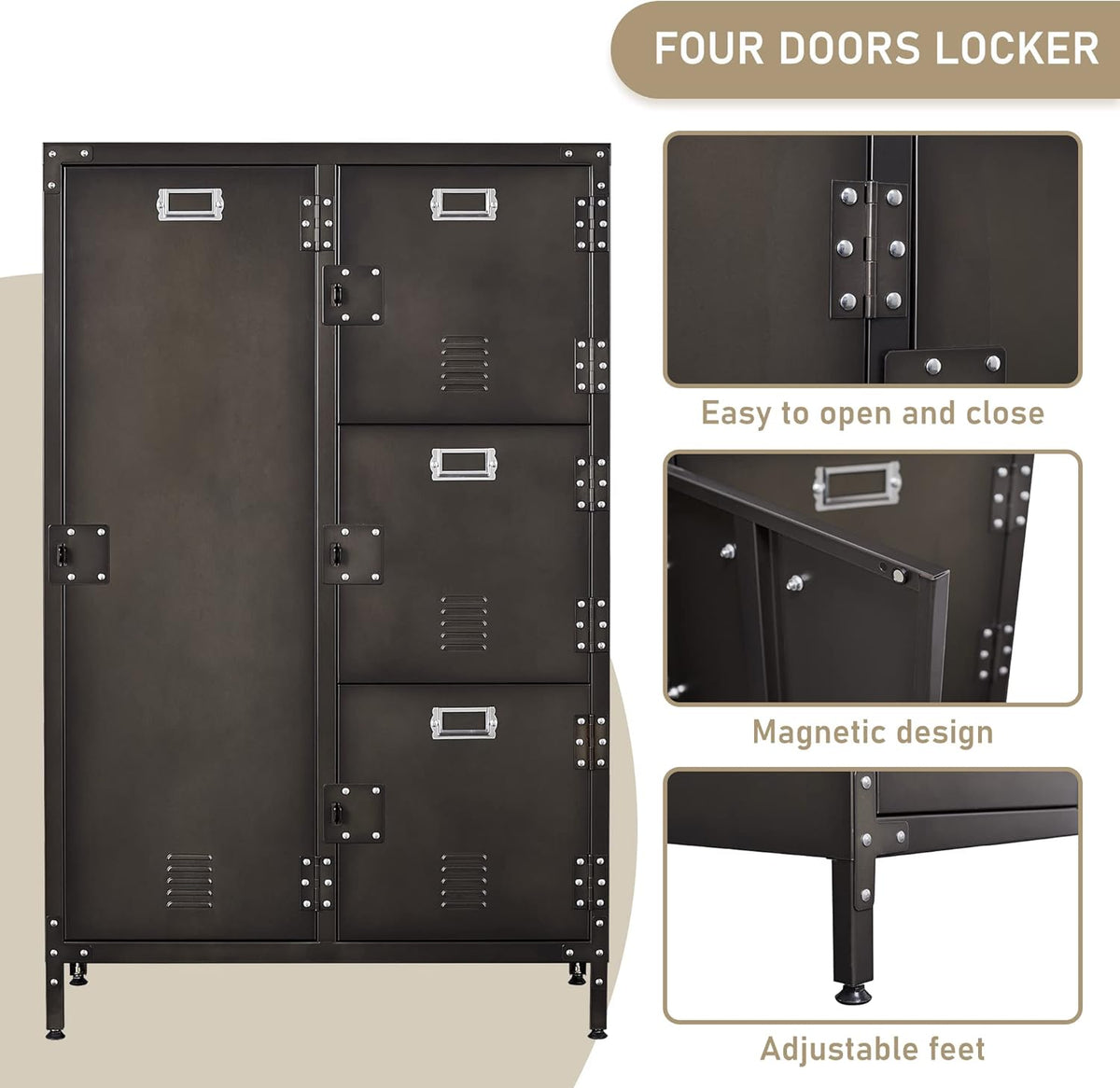 Metal Storage Cabinet with 4 Doors, 55 Height Steel Cabinet with Lockable Doors Q998