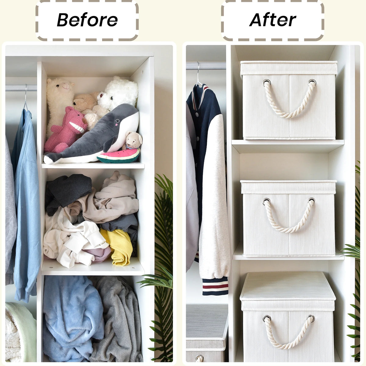White Collapsible Fabric Storage Bins with Lids, 3-Pack Y344030