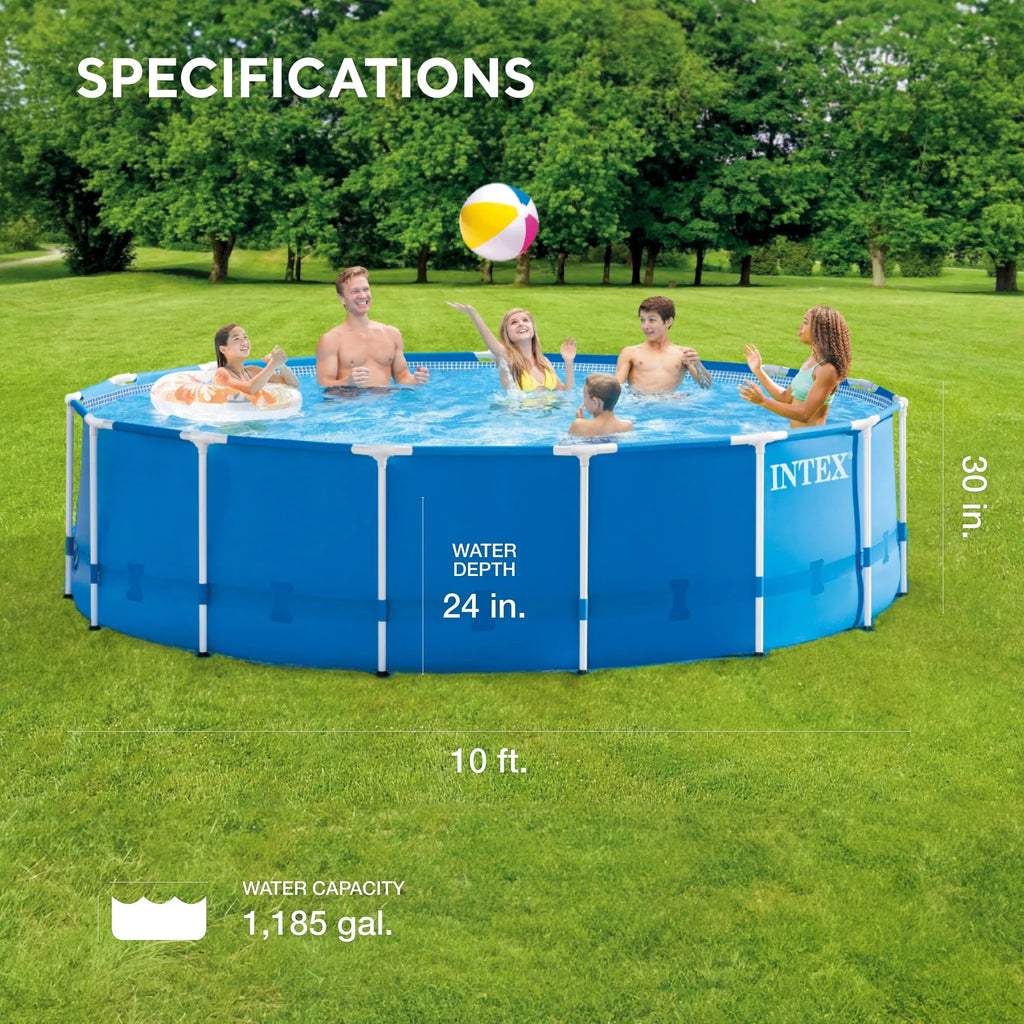 10' x 30 Metal Frame Round Above Ground Swimming Pool with Pump I1872