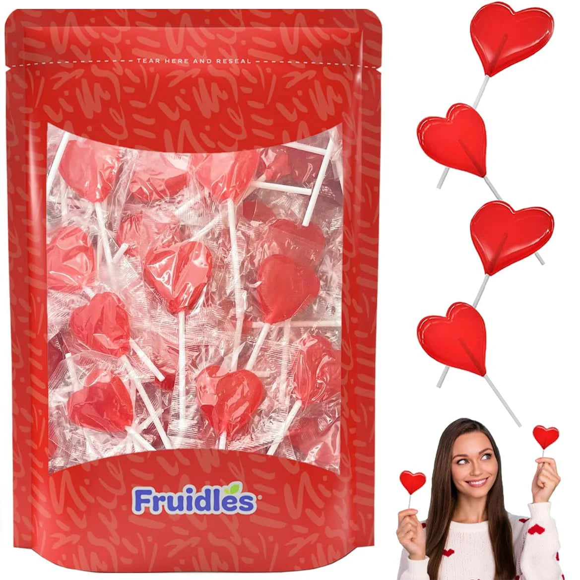 Red Heart Shaped Hard Candy Lollipops, 2 Pounds N201239