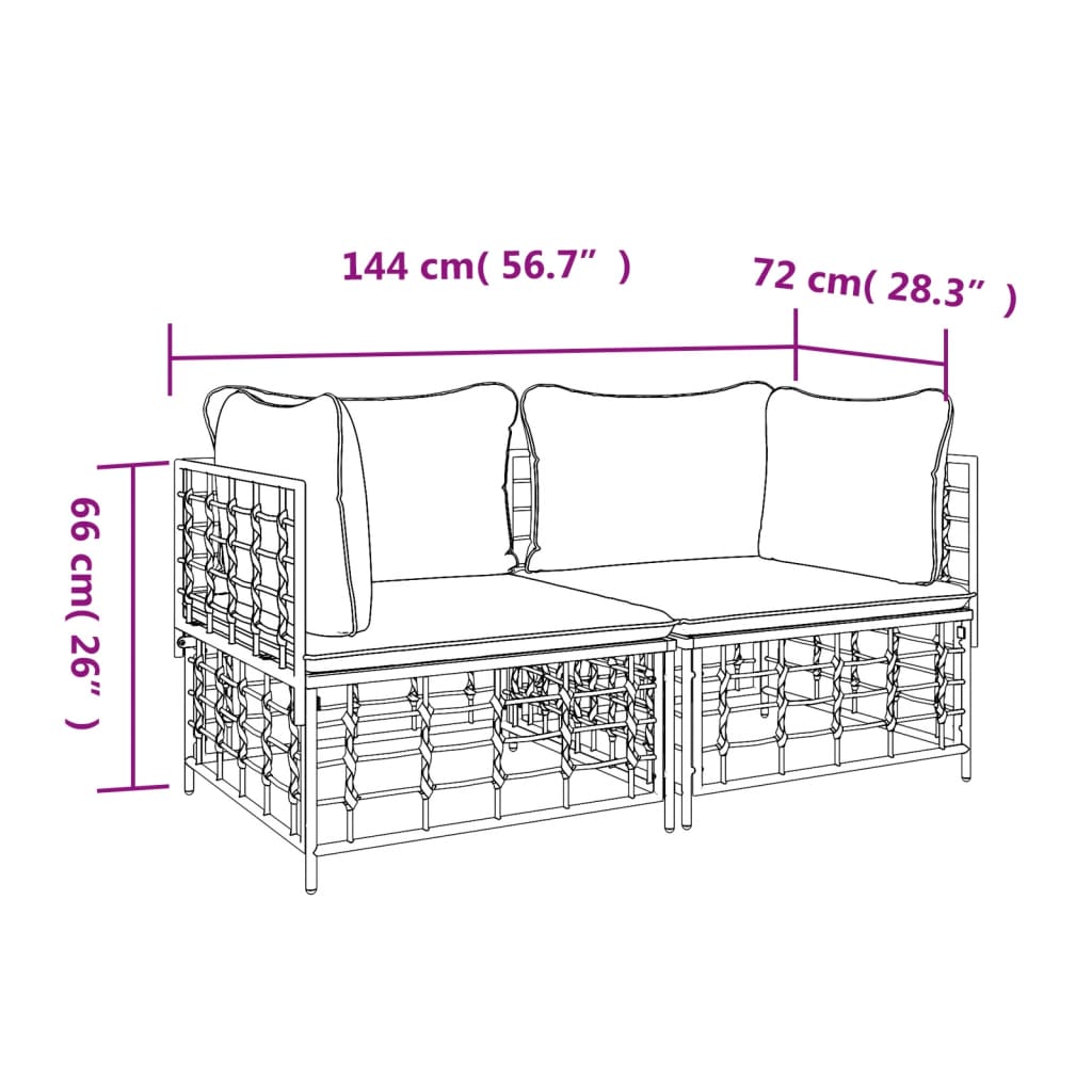 Sectional Corner Sofa with Cushions 2 pcs Poly Rattan I110