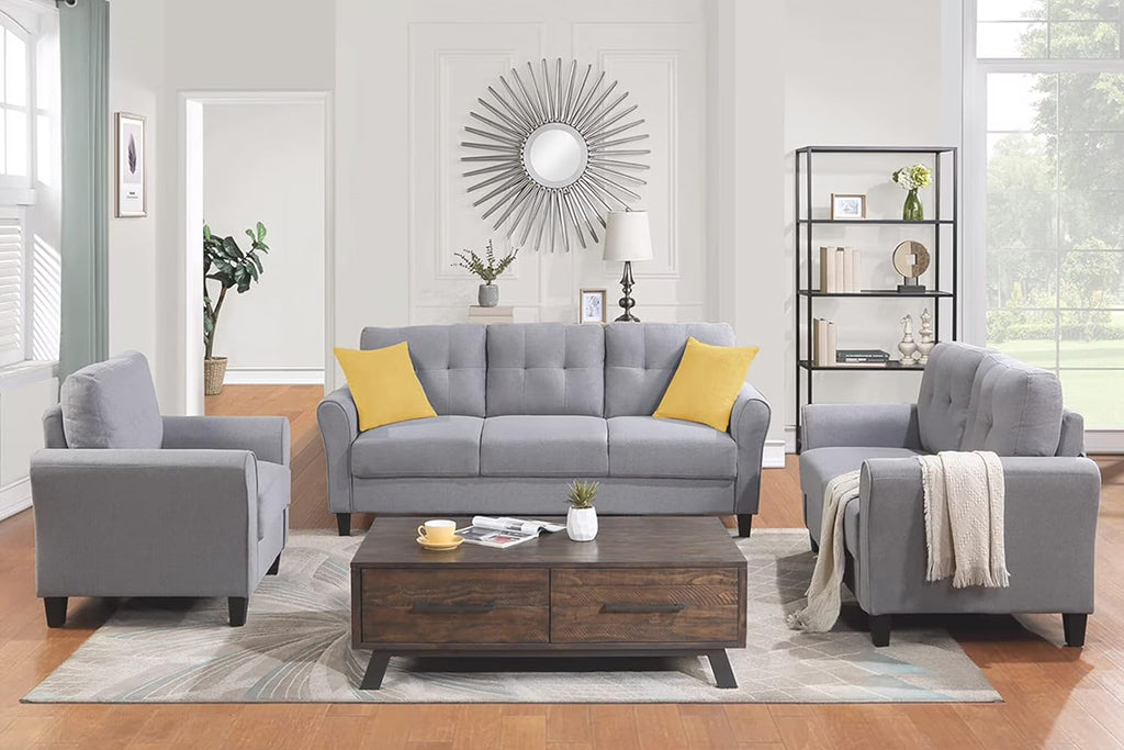 Light Grey-Blue 3-Seat Sectional Sofa Set with Armchair Loveseat U56734