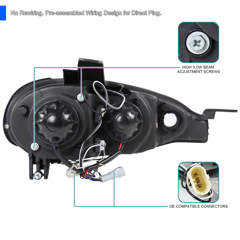 Black Halo Projector Headlights Left + Right Pair Headlamps Assembly G3418