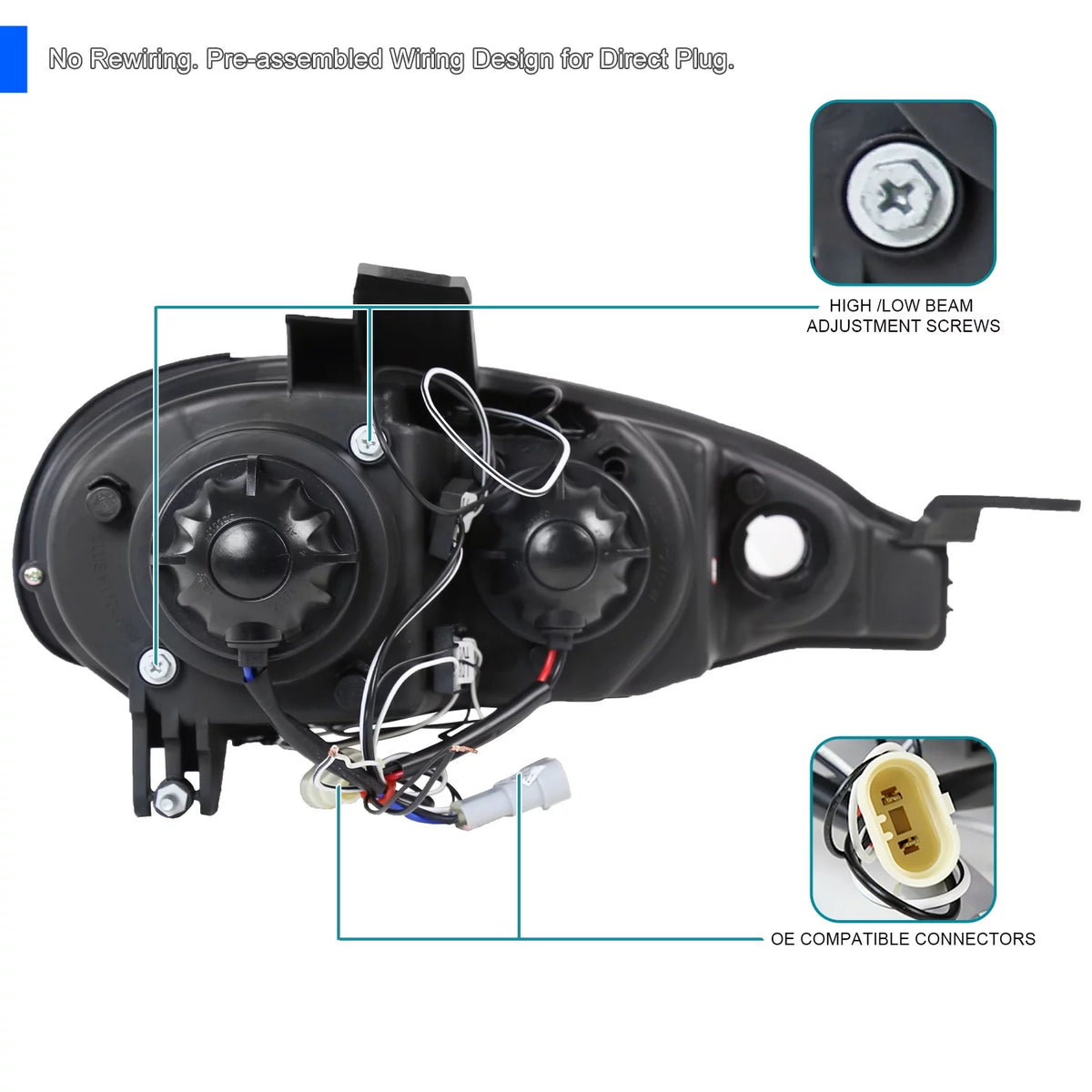 Black Halo Projector Headlights Left + Right Pair Headlamps Assembly G3418