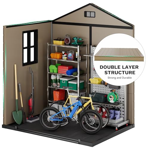 6x4.4 FT Resin Storage Shed with Lockable Door and Vents E724697