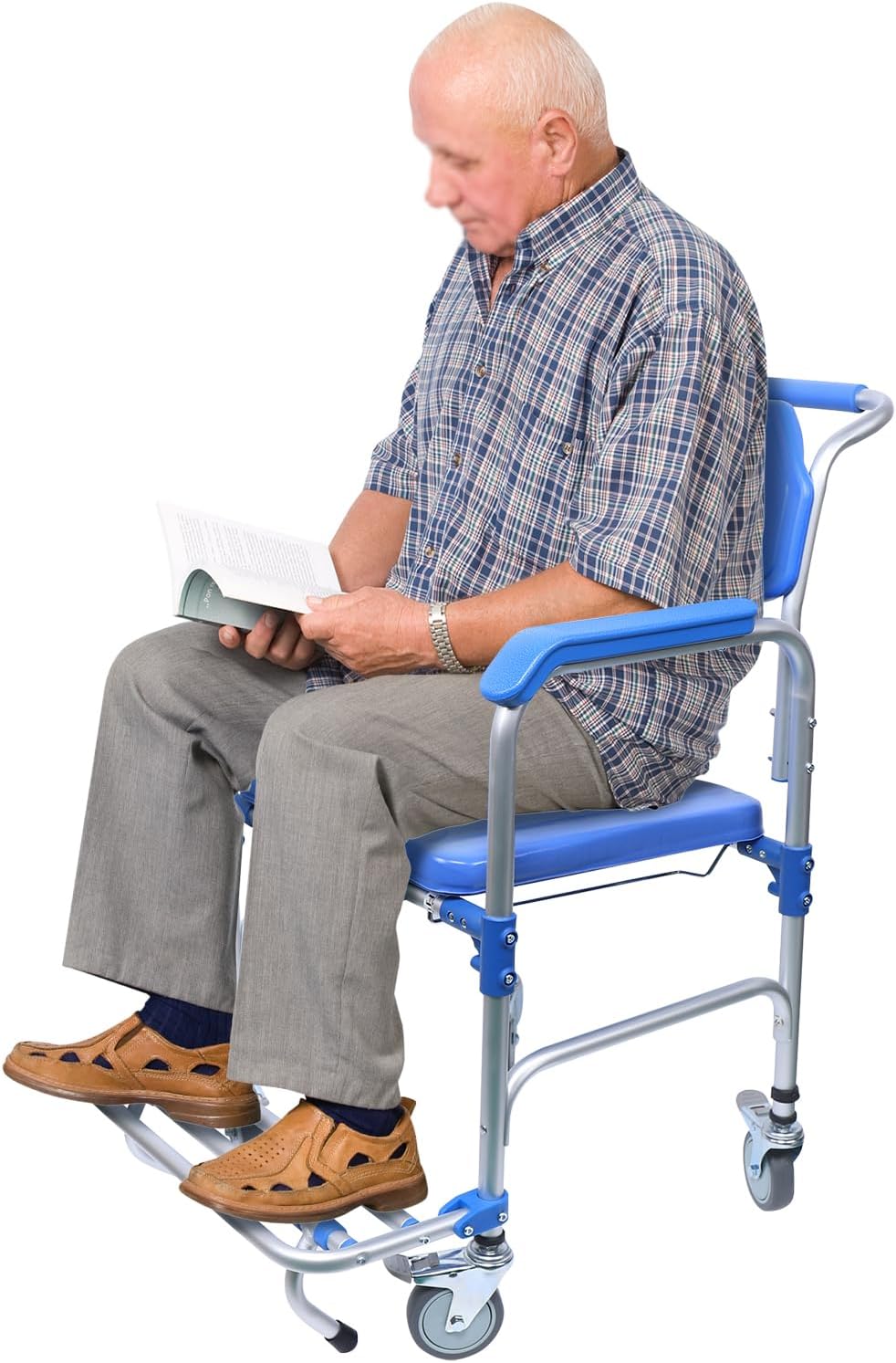 Shower Commode Wheelchair with 4 Universal Wheels, 330Lbs Capacity K6482