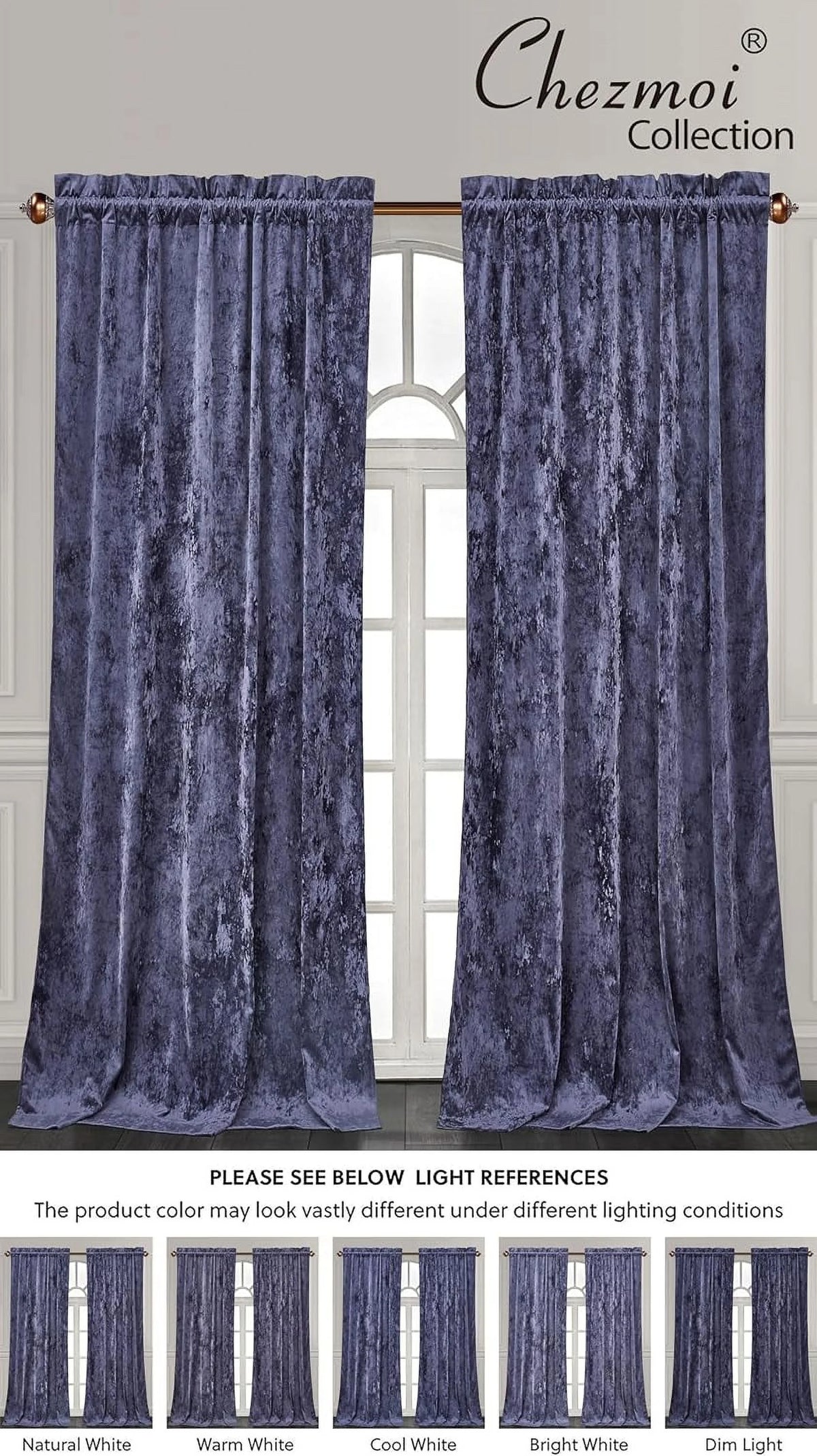 Purple Crushed Velvet Curtains 2 Panel Set 50" W x 84" L V18041